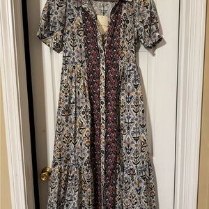 Entro Geometric Print Maxi Dress - Blue, Cream, Pink